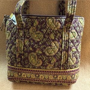 NWT Maggi B Paisley Quilted Tote Shoulder Bag- Burgundy, gold, muted olive green